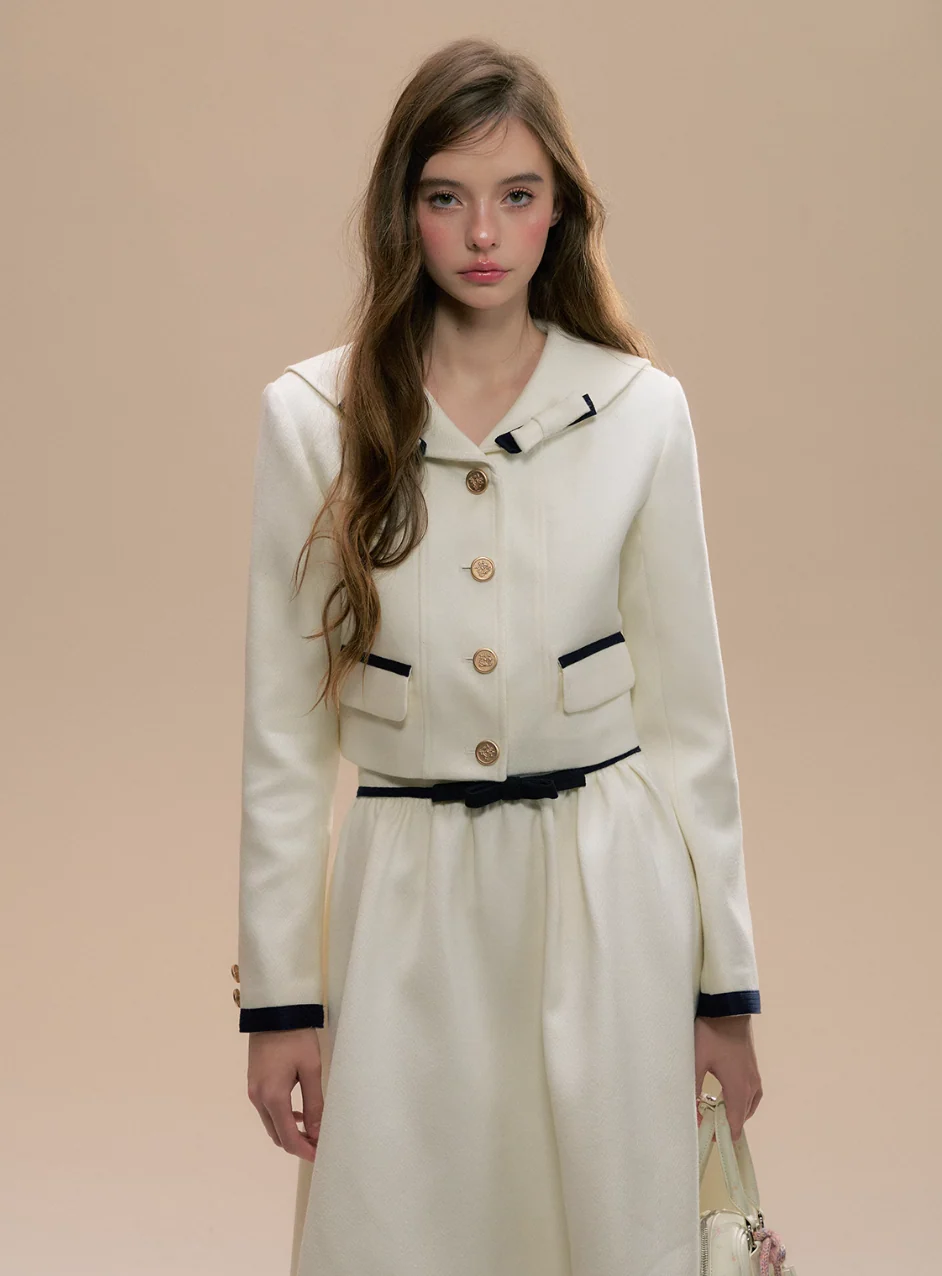 White Wool Navy Collar Girl’s Suit - Image 5