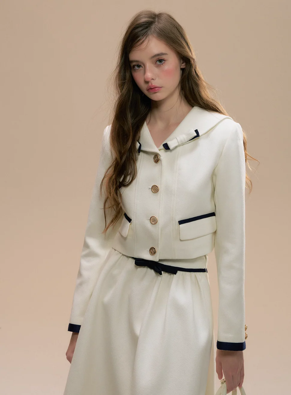 White Wool Navy Collar Girl’s Suit - Image 6