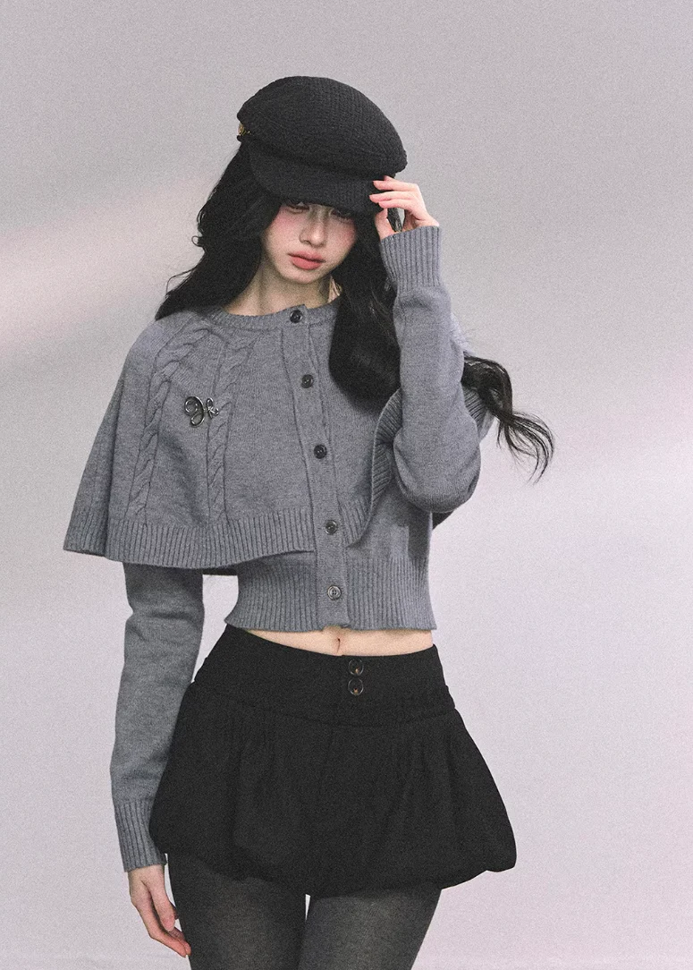 Needle Mist Cropped Cloak Knit - Image 8