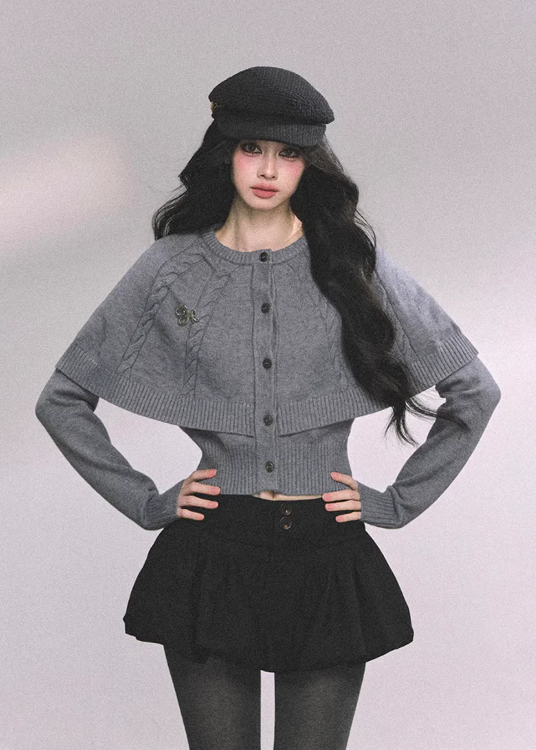 Needle Mist Cropped Cloak Knit - Image 9