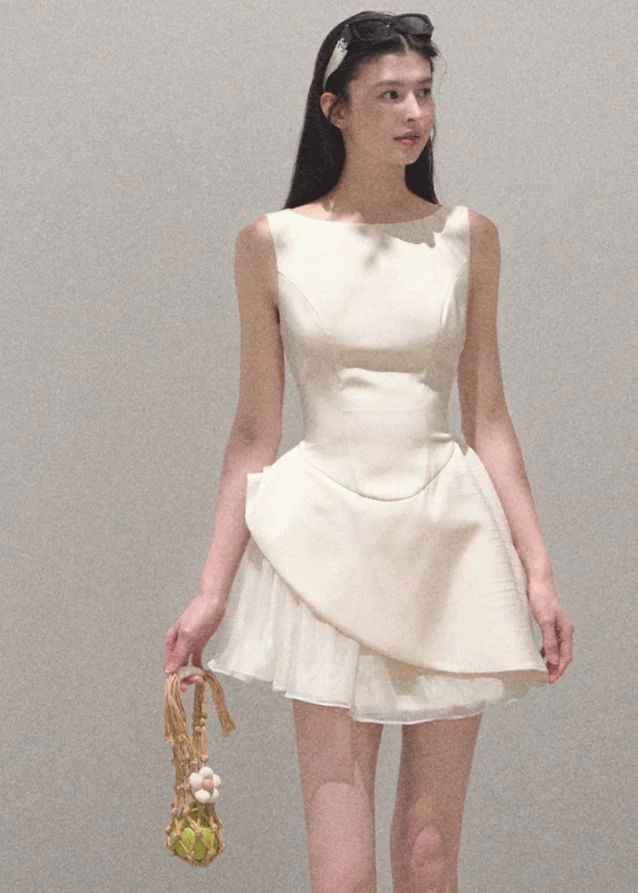 Gauze Skirt Dress with Detachable Collar - Image 9