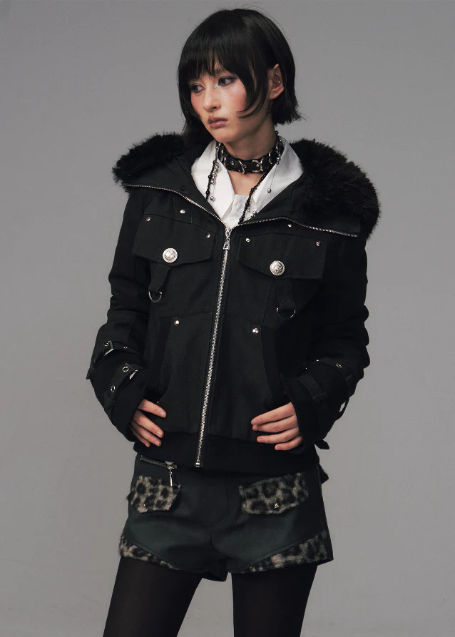 Nightfang Detachable Fur Hood Combat Jacket - Image 8