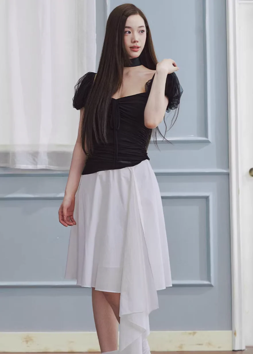 Noir Contrast Square Neck Dress - Image 3