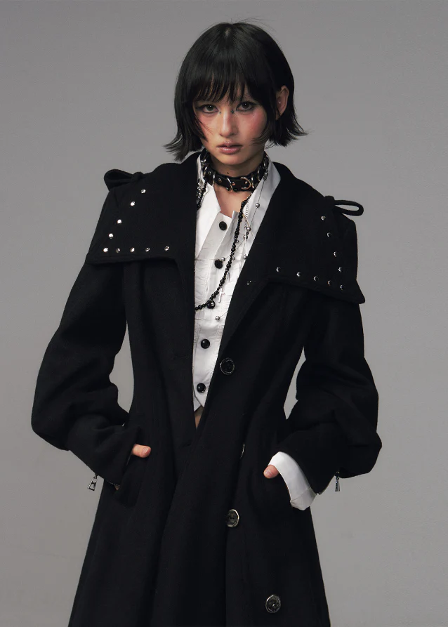 Noir Edge Tailored A-Line Maxi Coat - Image 2
