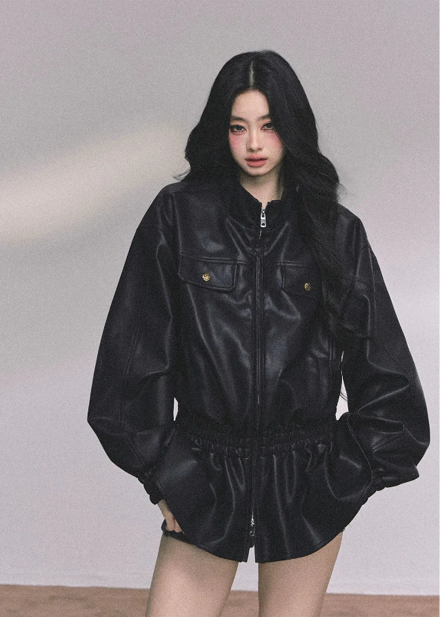 Noir Élégance Sculpted PU Moto Jacket - Image 6