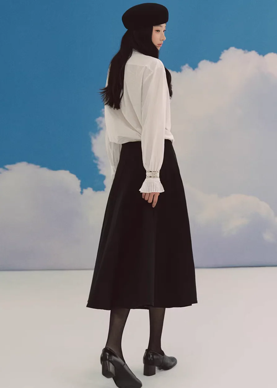 Noir Wave Pleated Midi Skirt - Image 8