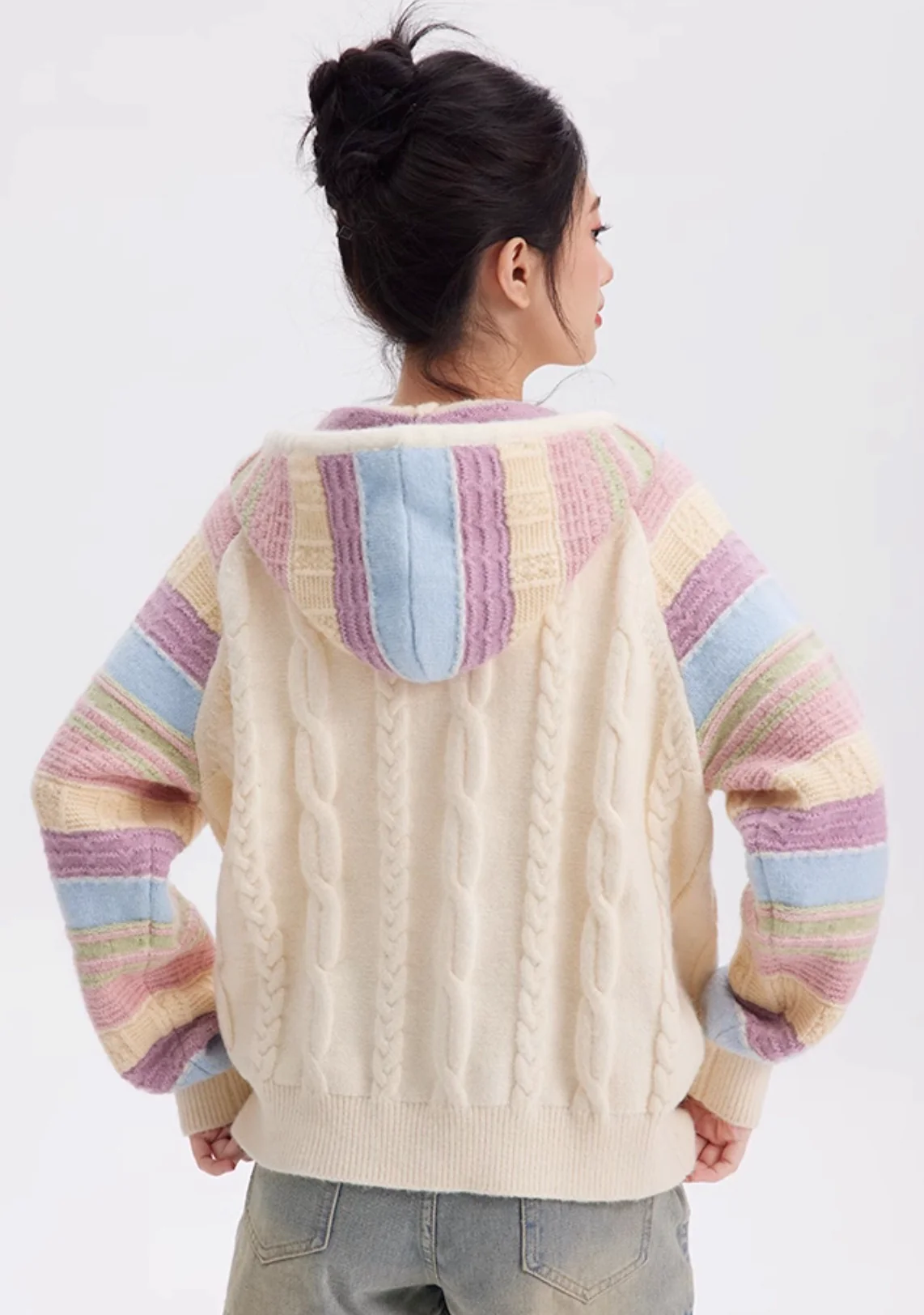 Rainbow Knit Hooded Raglan Jacket - Image 10