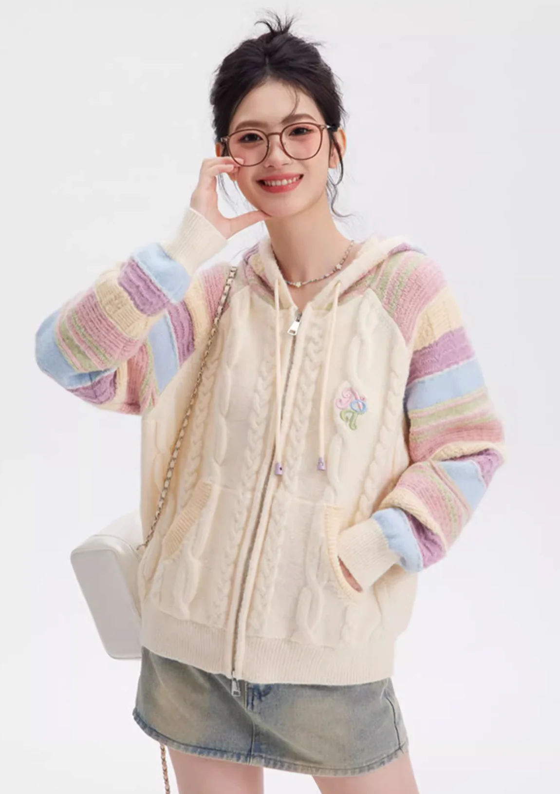 Rainbow Knit Hooded Raglan Jacket - Image 11