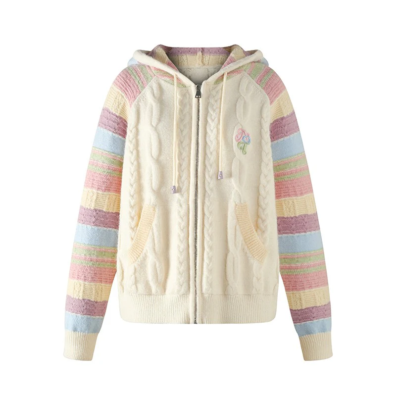 Rainbow Knit Hooded Raglan Jacket - Image 12