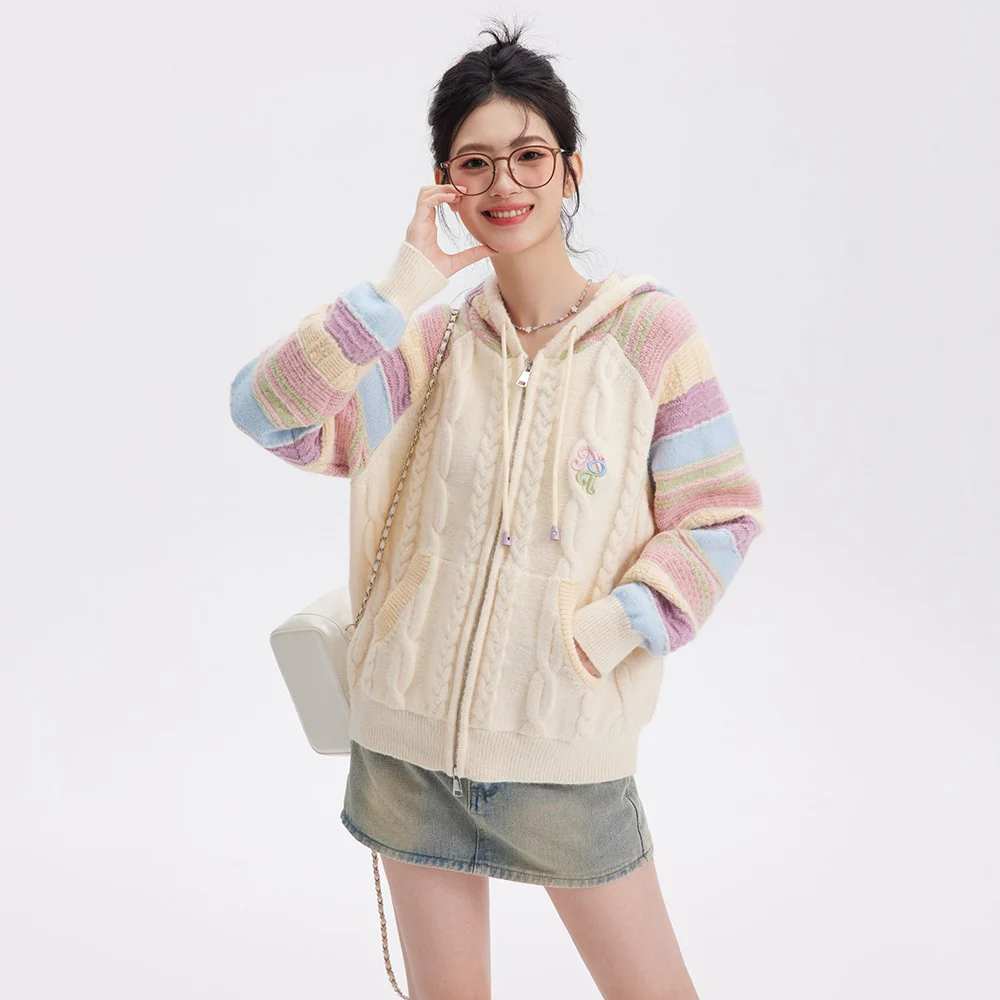 Rainbow Knit Hooded Raglan Jacket - Image 3