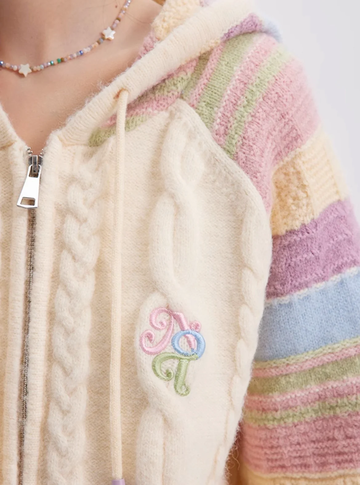 Rainbow Knit Hooded Raglan Jacket - Image 4