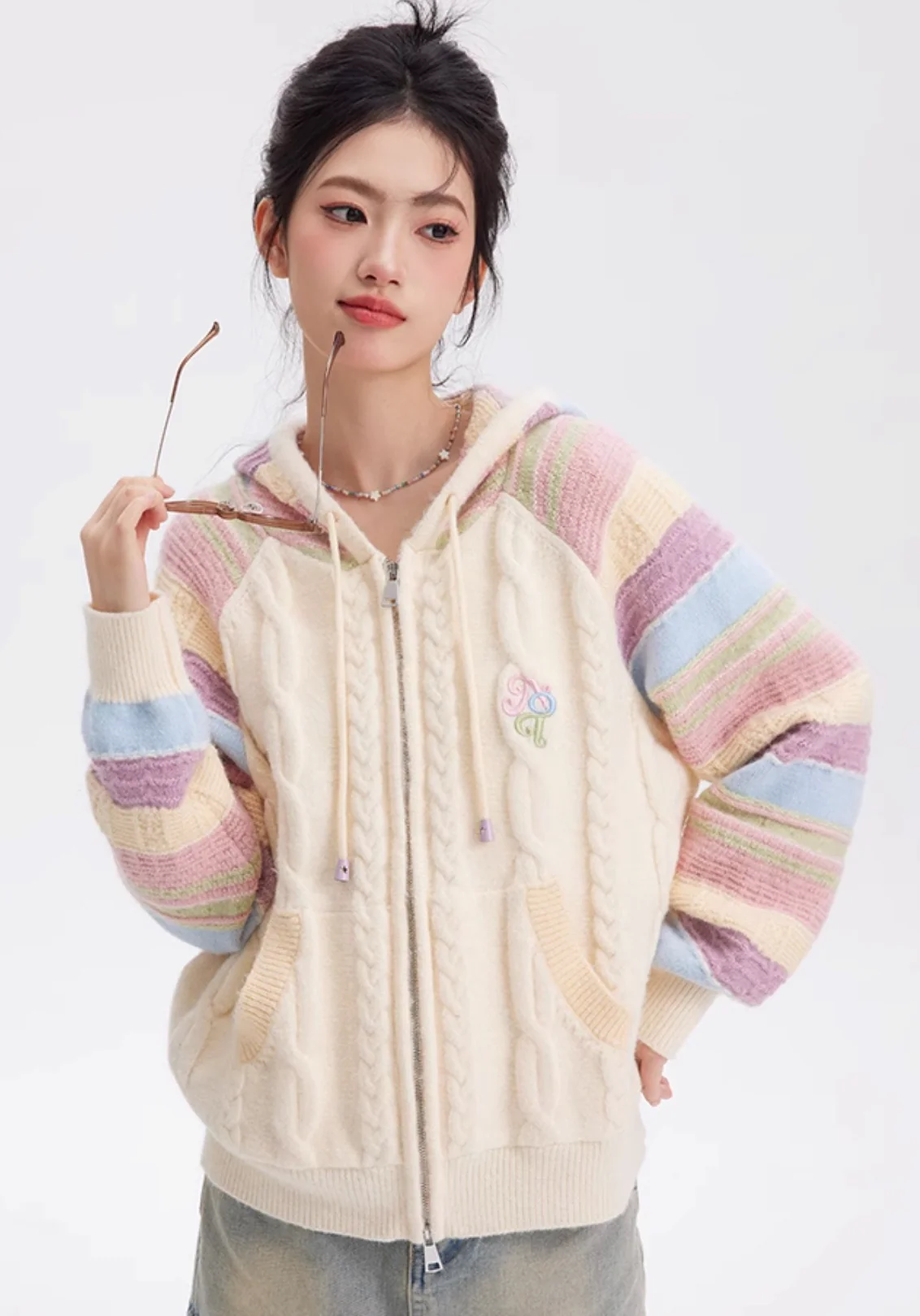 Rainbow Knit Hooded Raglan Jacket - Image 5