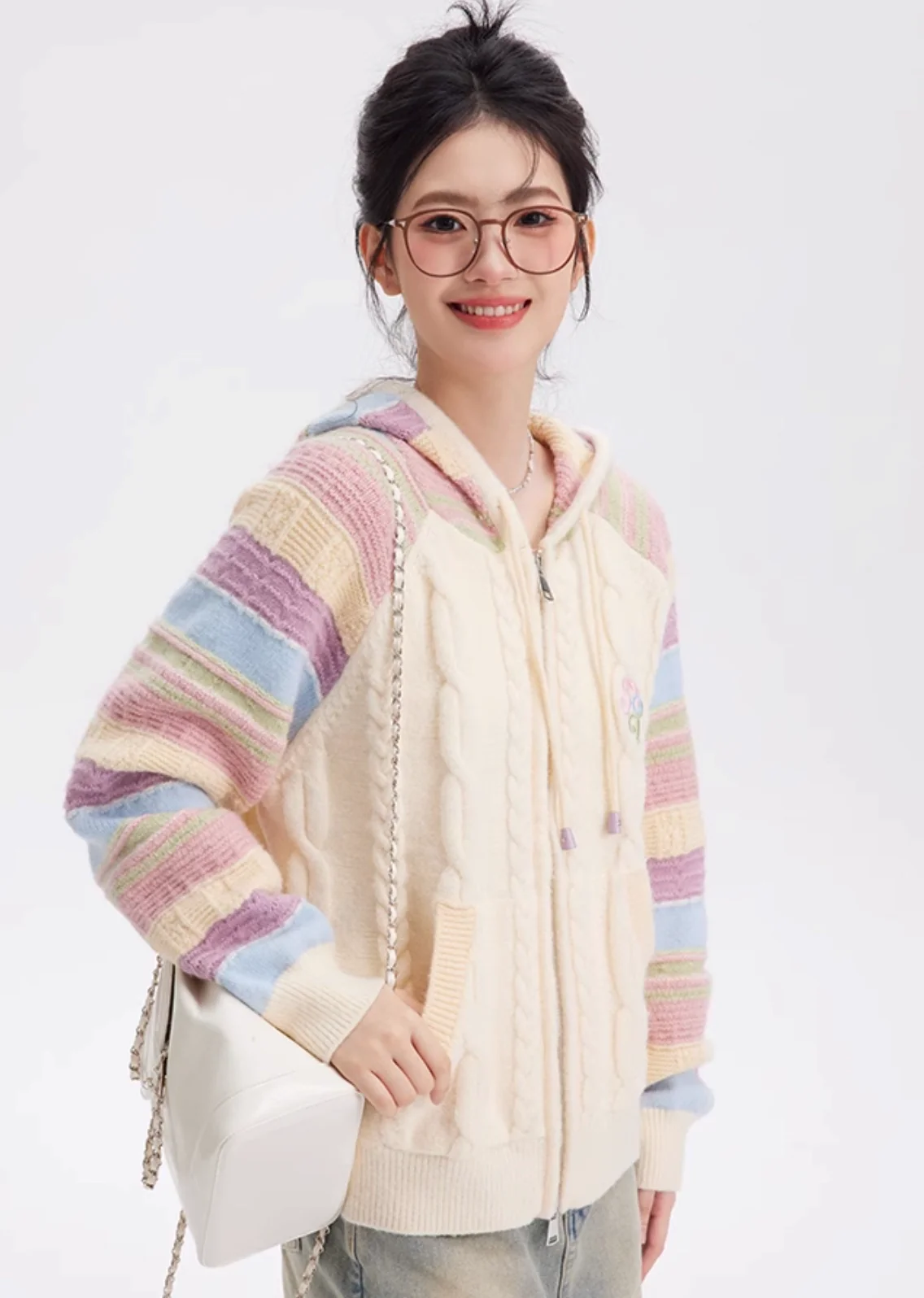 Rainbow Knit Hooded Raglan Jacket - Image 7