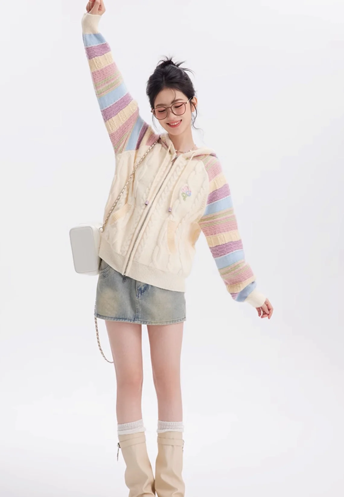 Rainbow Knit Hooded Raglan Jacket - Image 8