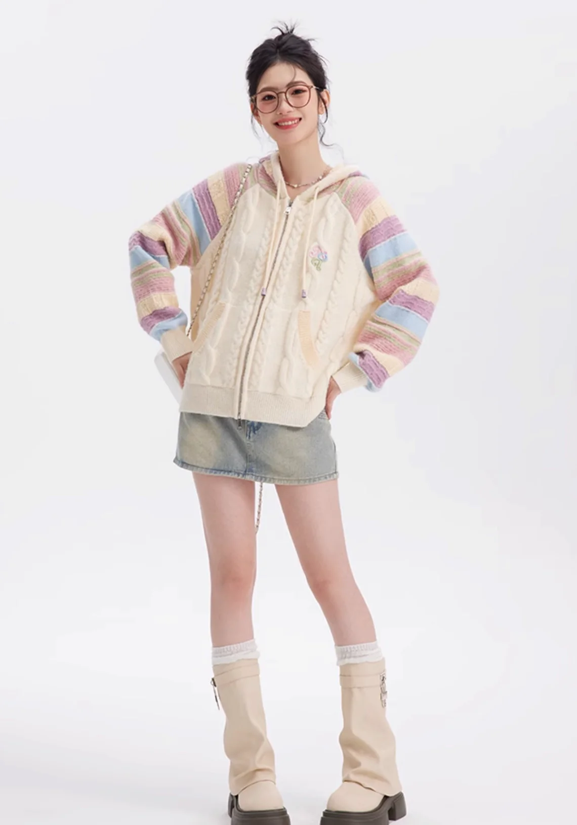 Rainbow Knit Hooded Raglan Jacket - Image 9