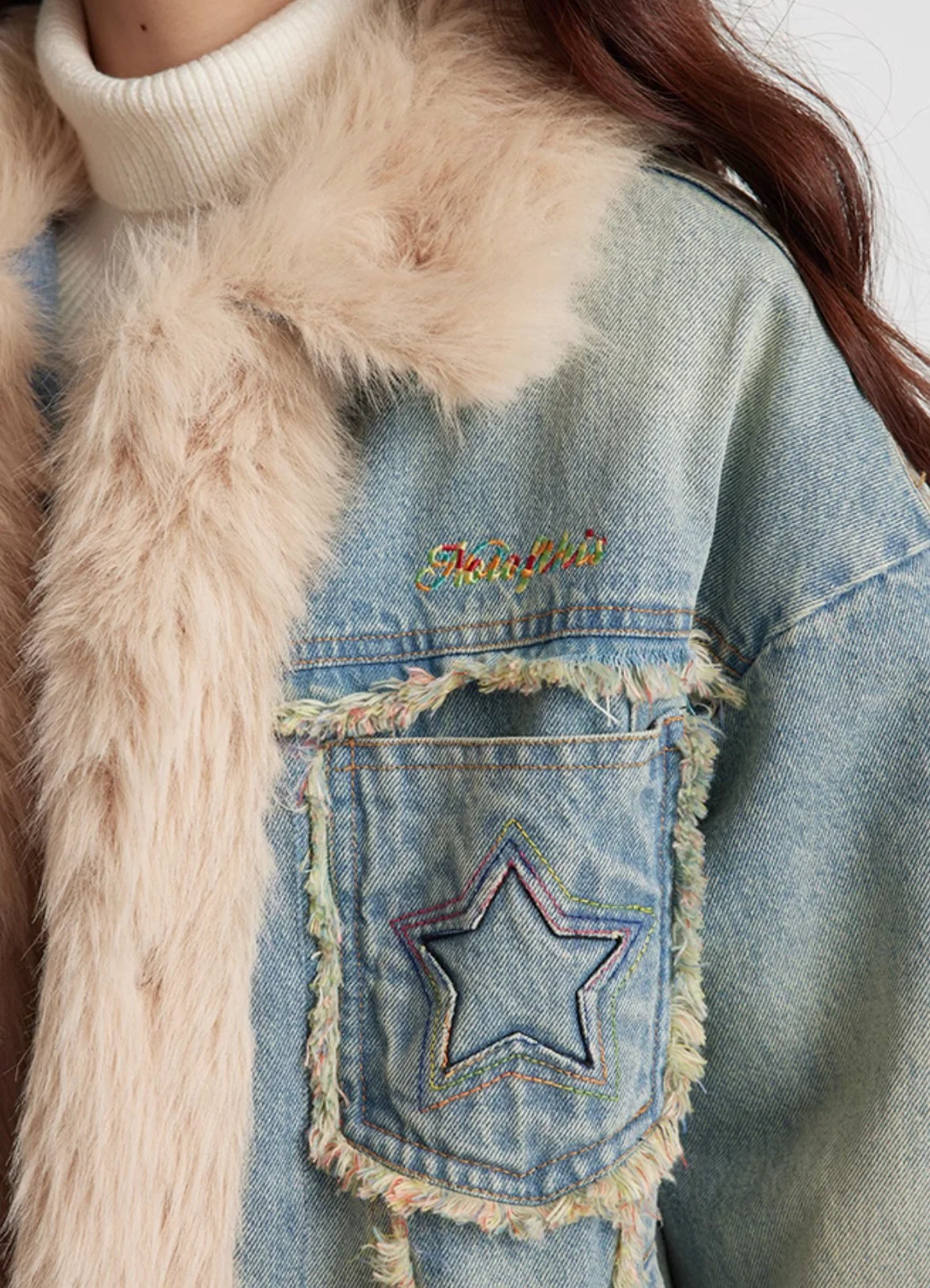 Fuzzy Star Denim Coat - Image 10