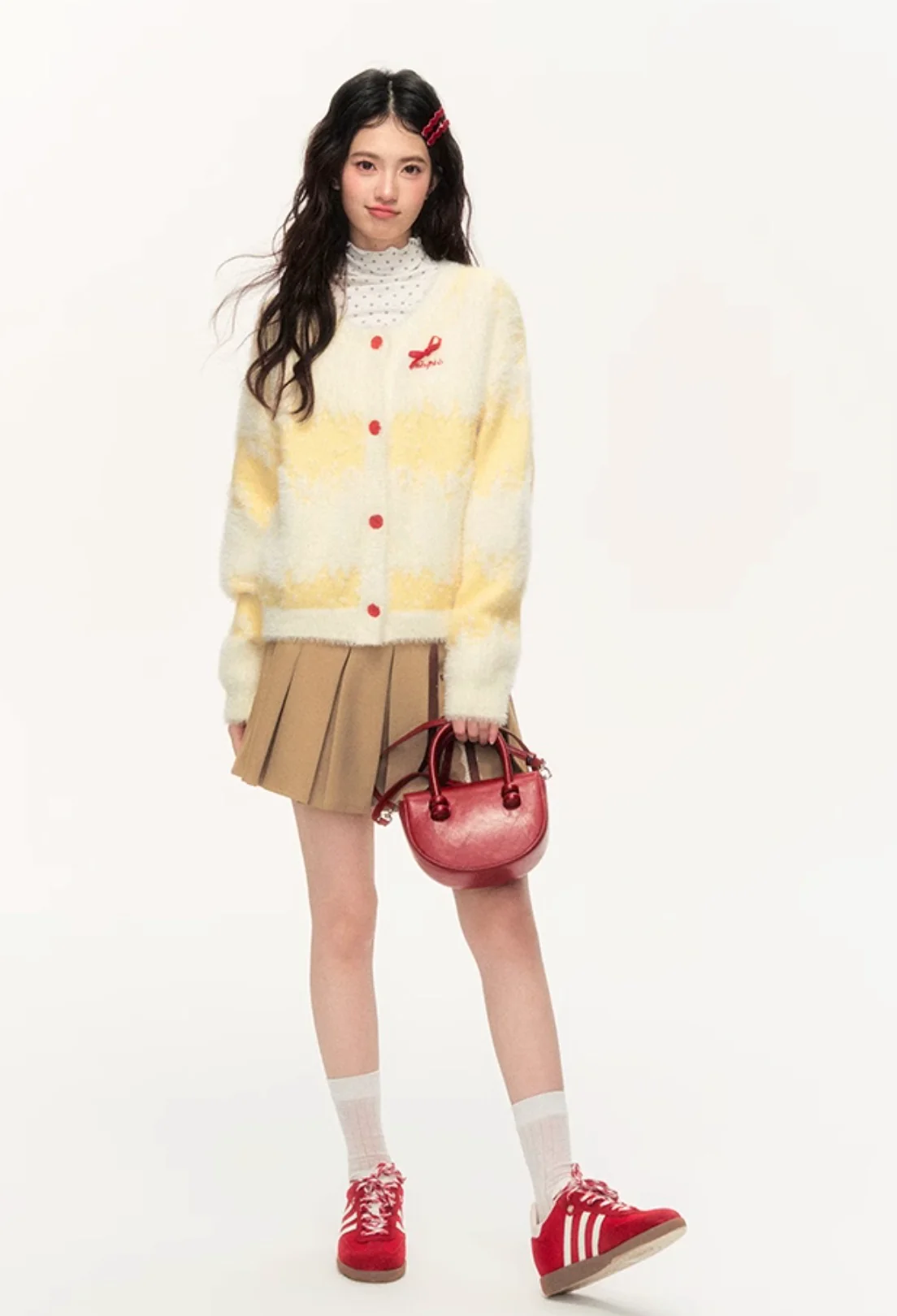 Loose and versatile sweet bowknot cream yellow long cardigan jacket - Image 10