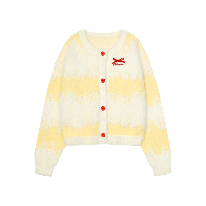 Loose and versatile sweet bowknot cream yellow long cardigan jacket - Image 12