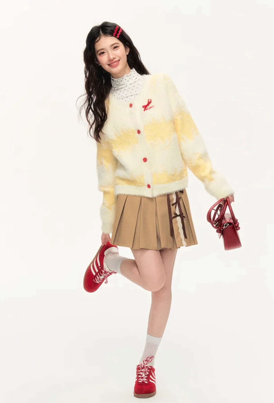 Loose and versatile sweet bowknot cream yellow long cardigan jacket - Image 13