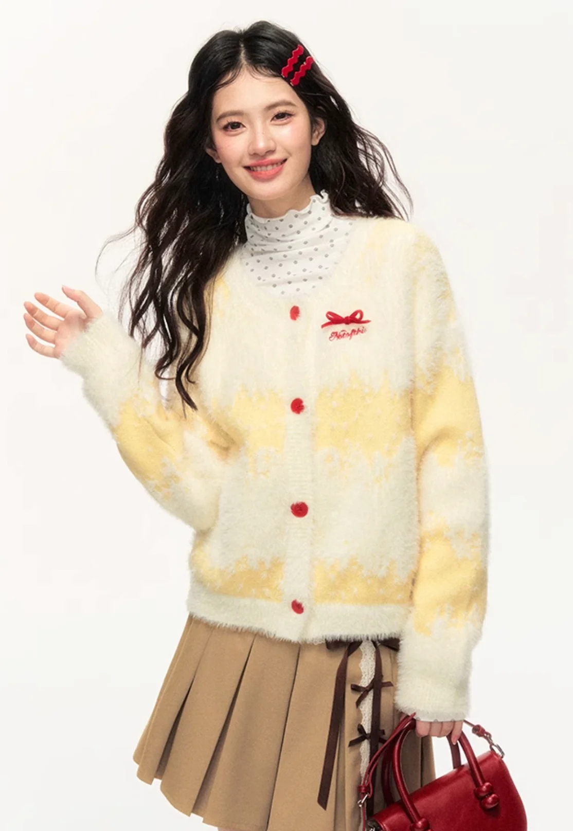 Loose and versatile sweet bowknot cream yellow long cardigan jacket - Image 7