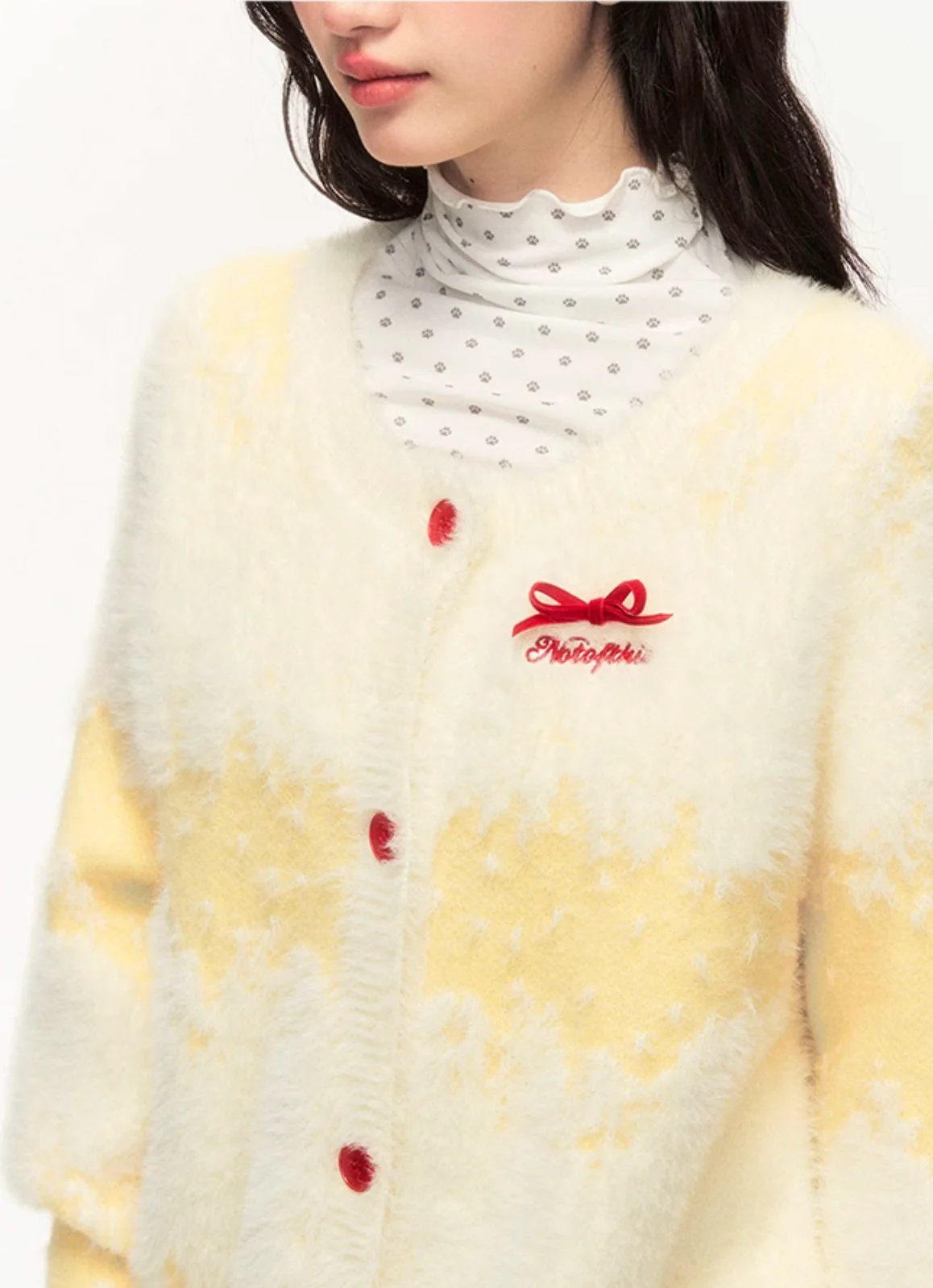 Loose and versatile sweet bowknot cream yellow long cardigan jacket - Image 9