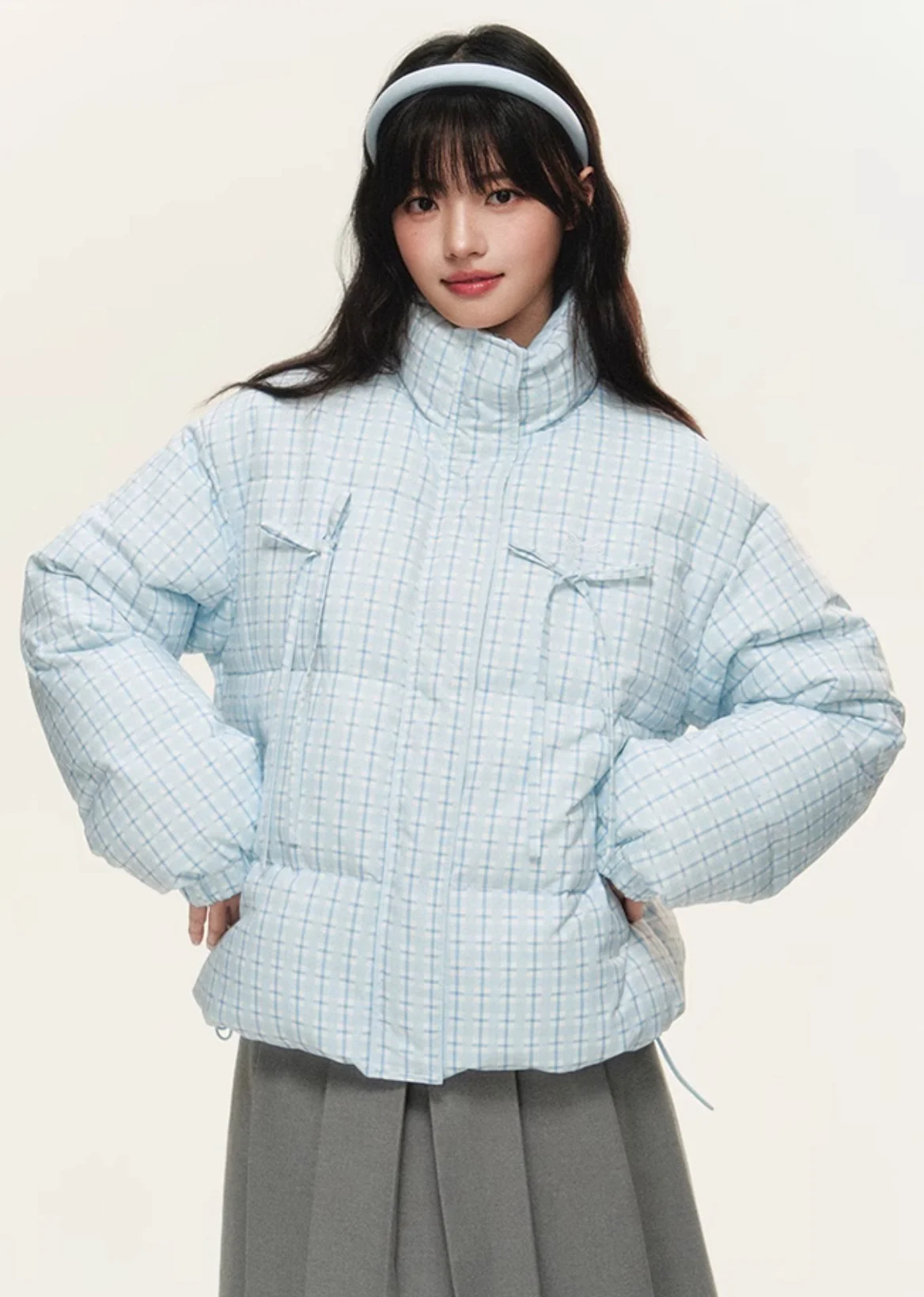 Original plaid print bow loose short bread cotton coat - Image 13