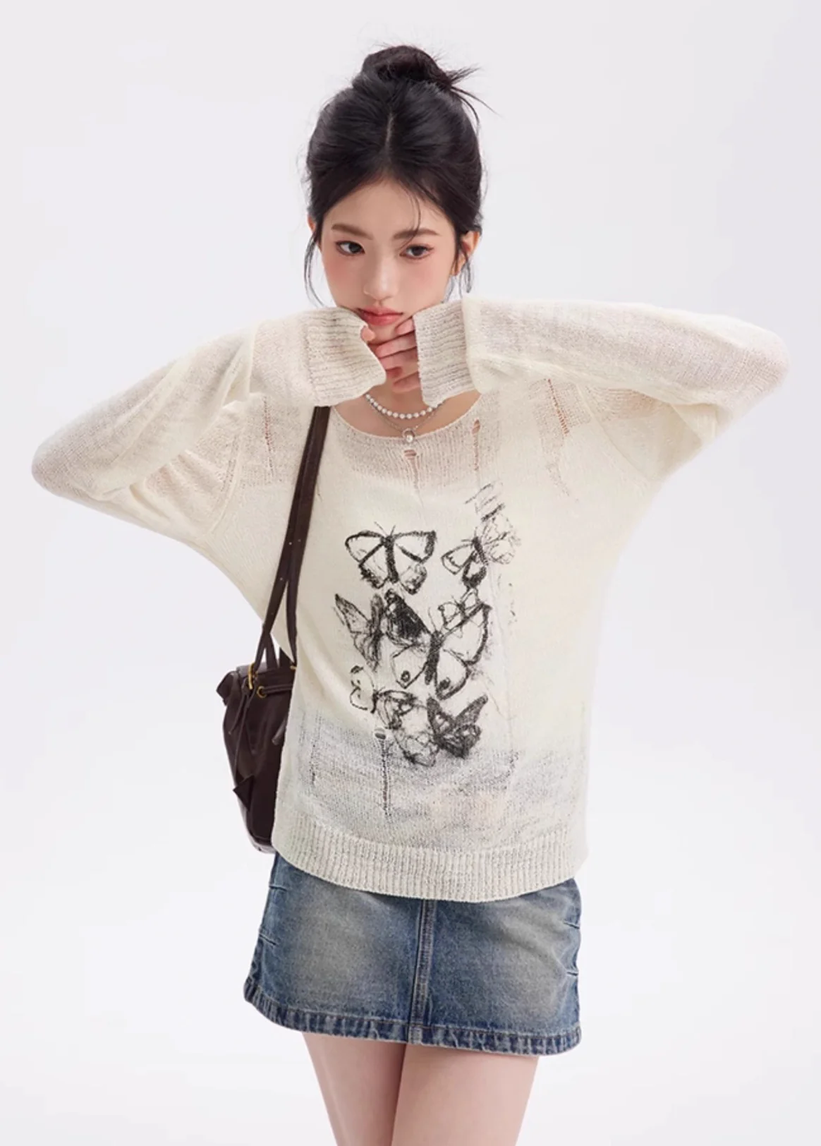 Round Neck Graffiti Butterfly Print T-shirt knit - Image 10