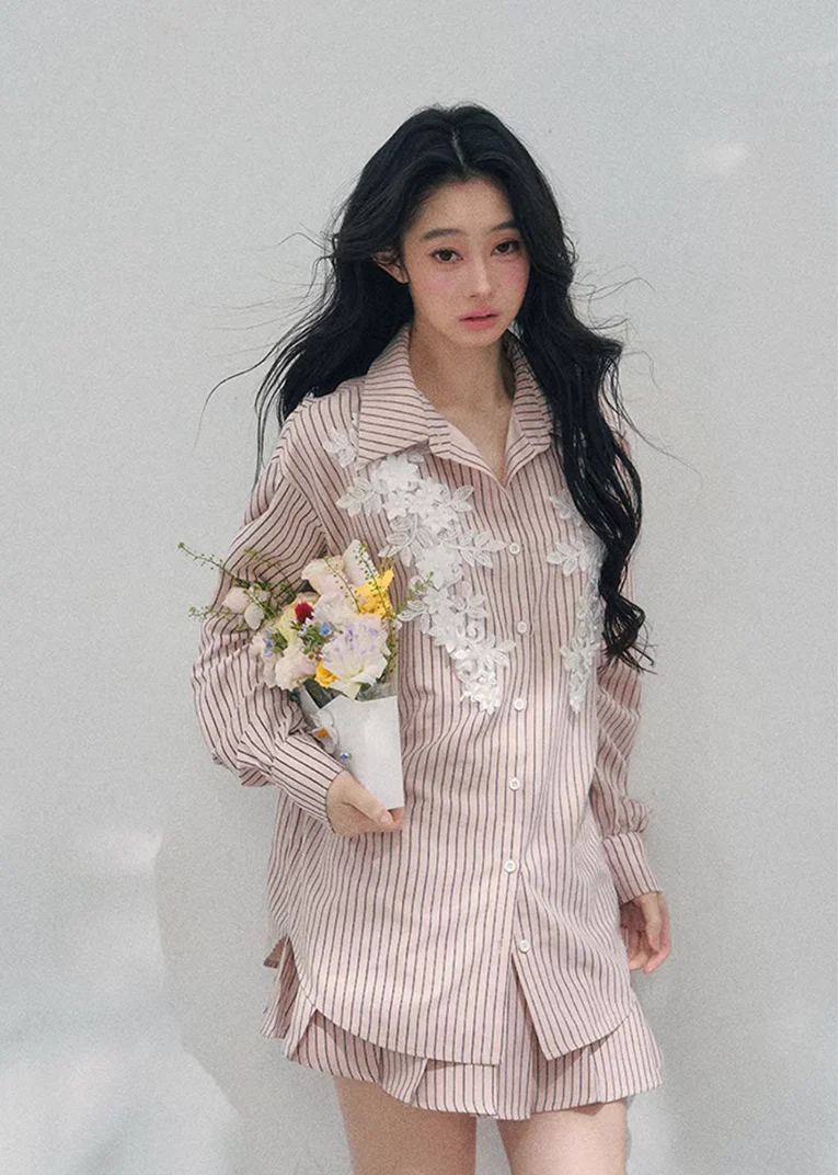Nuage Rose Lace Stripe Set