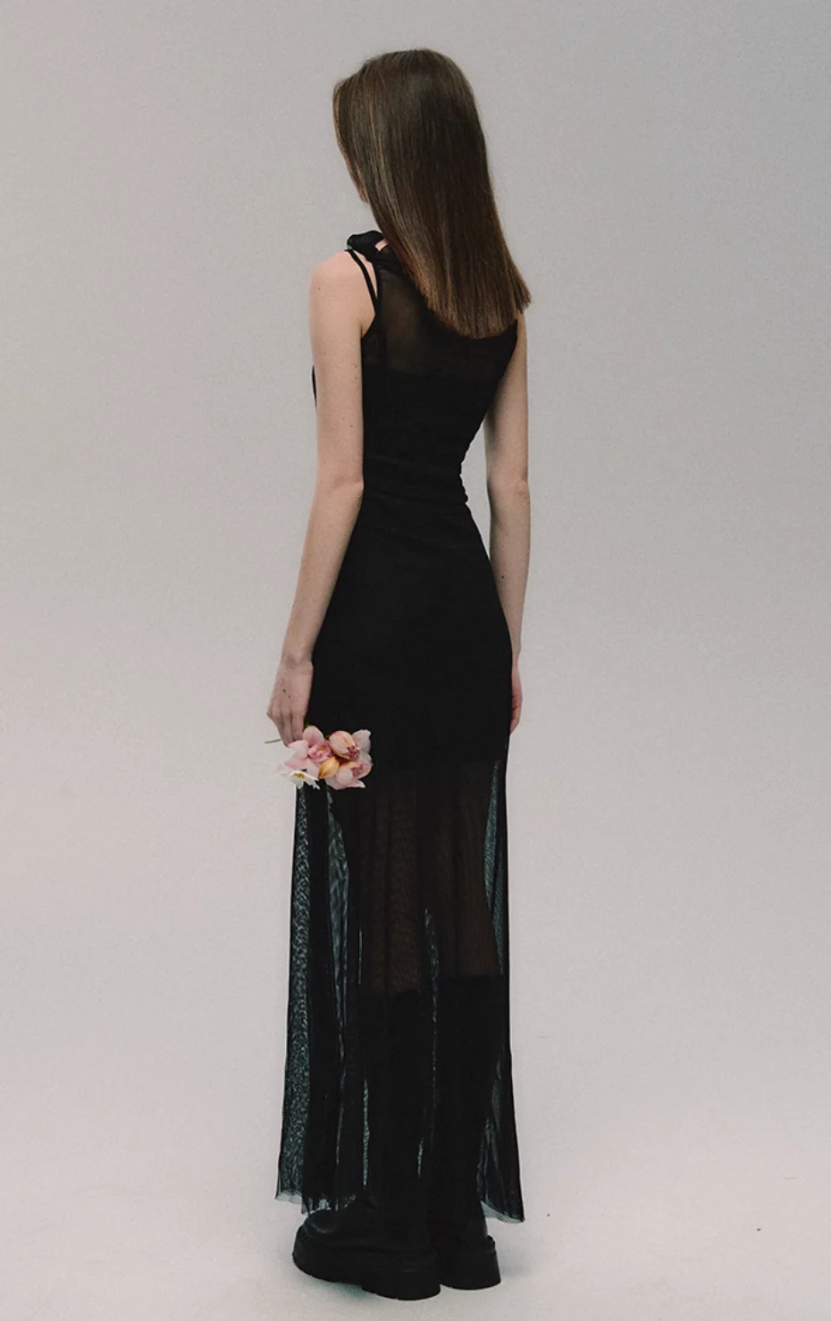 Black Mesh Slim Slit Midi Dress - Image 6