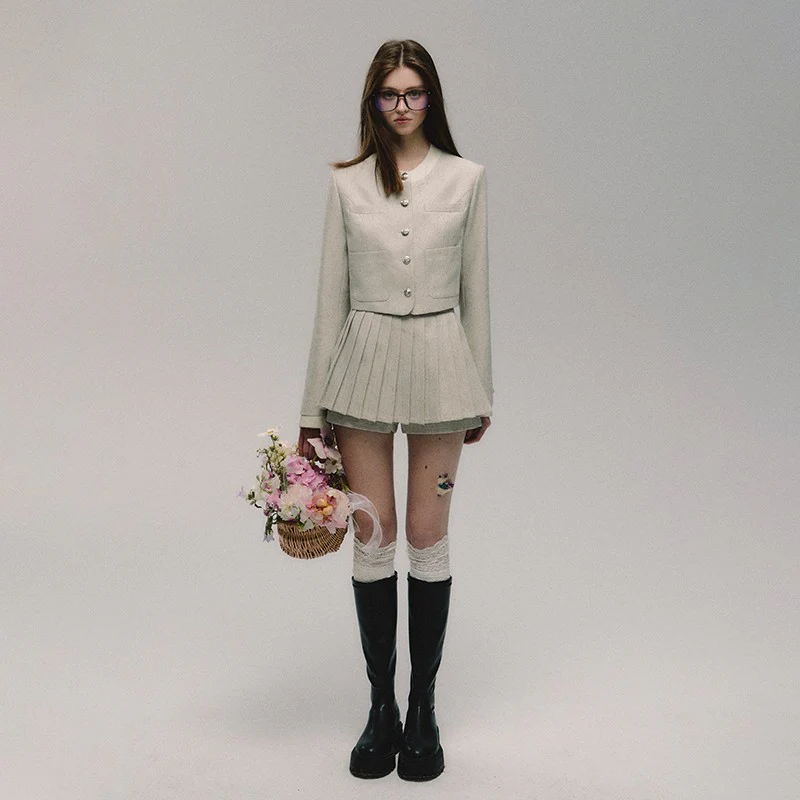 Classic round neck small Chanel style suit skirt two-piece suit - Image 3
