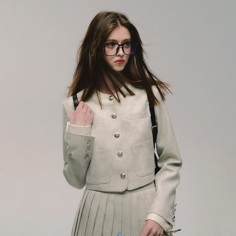 Classic round neck small Chanel style suit skirt two-piece suit - Image 4