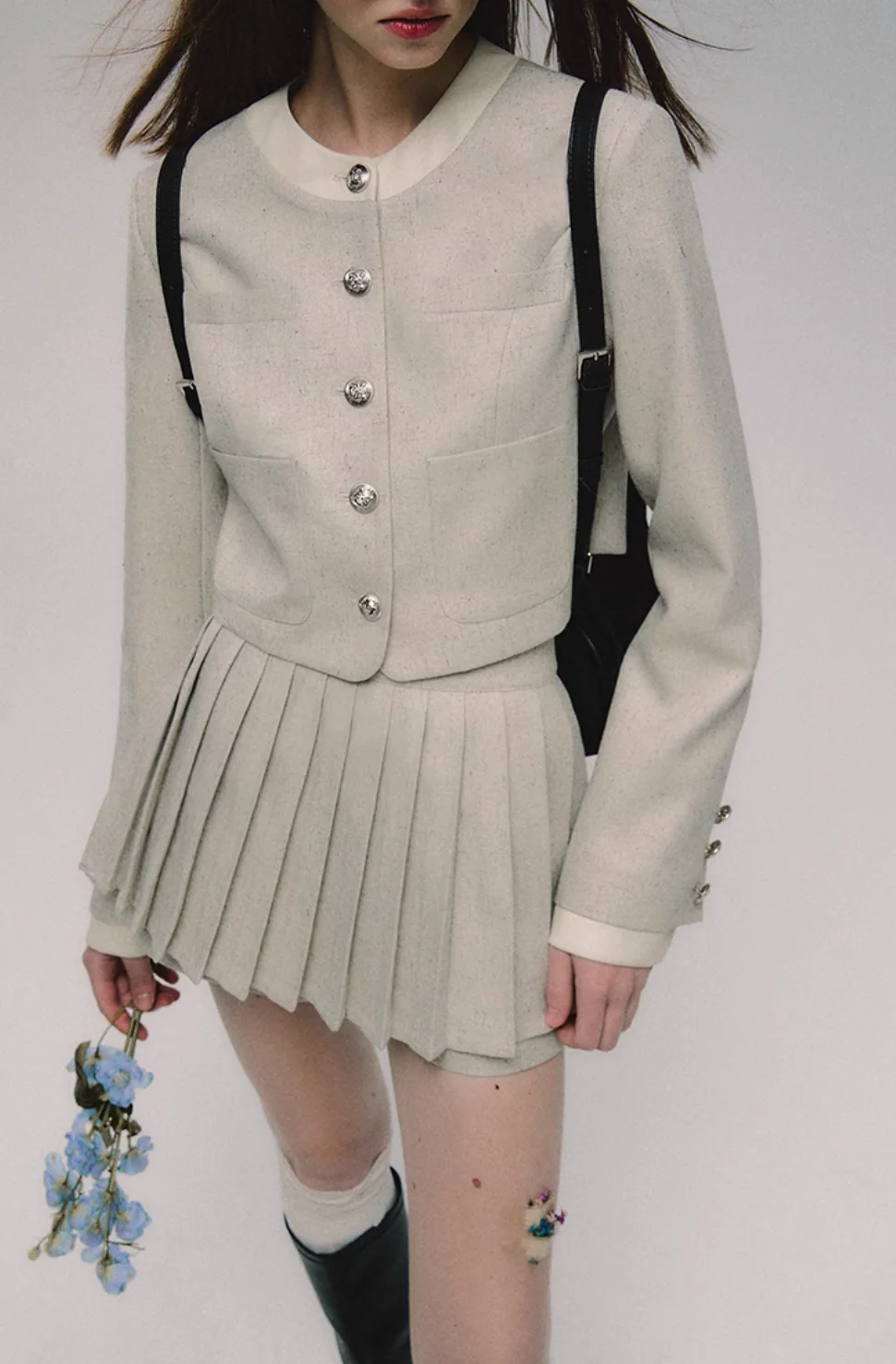 Classic round neck small Chanel style suit skirt two-piece suit - Image 6