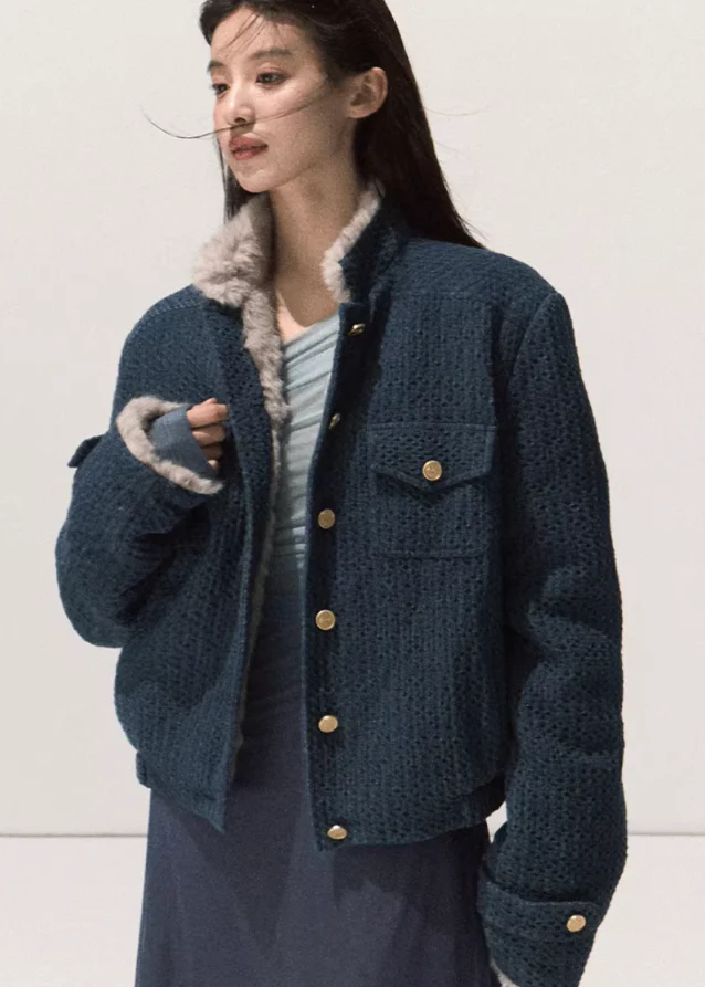 Velour Check Short Coat