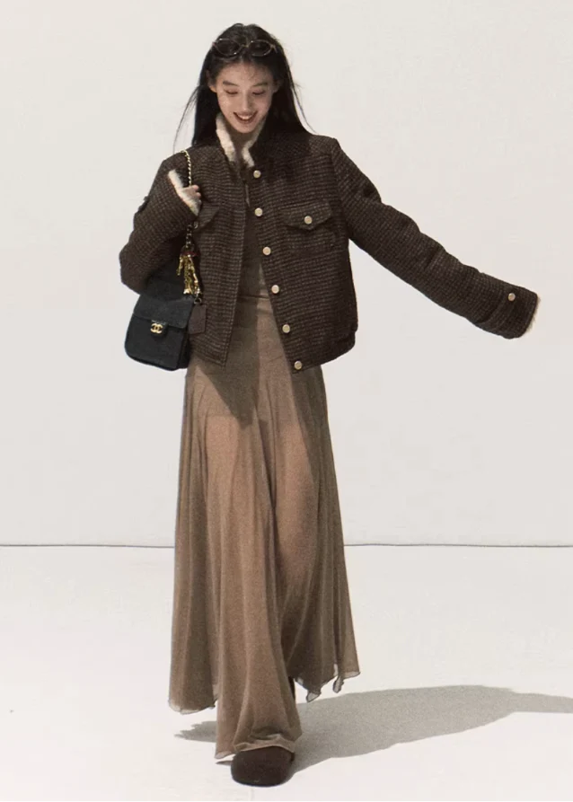Velour Check Short Coat - Image 2