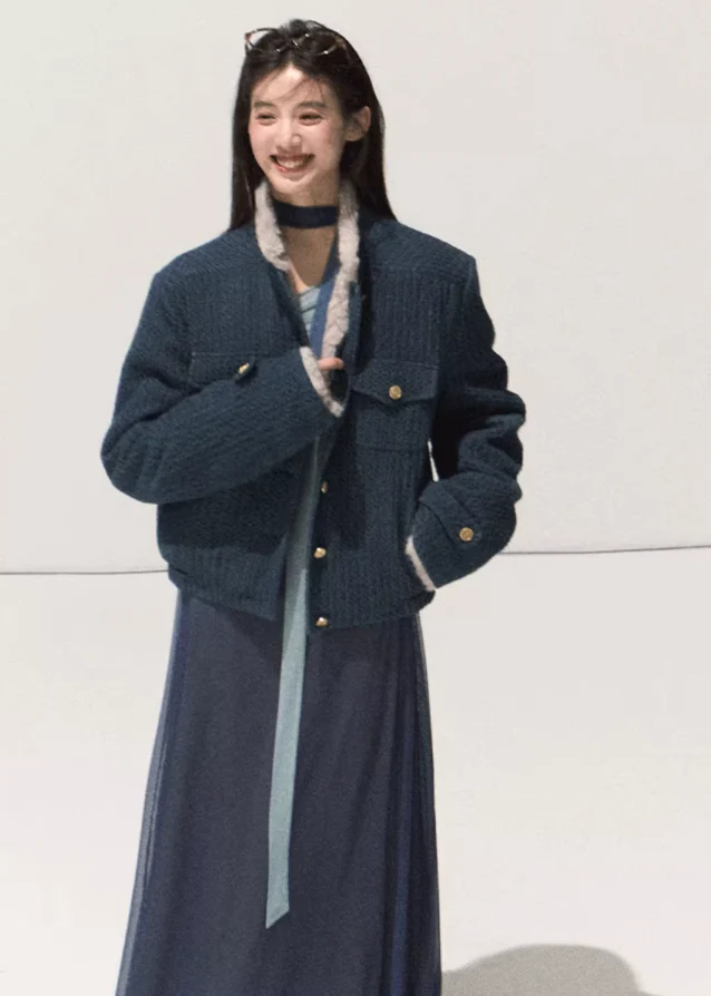 Velour Check Short Coat - Image 3