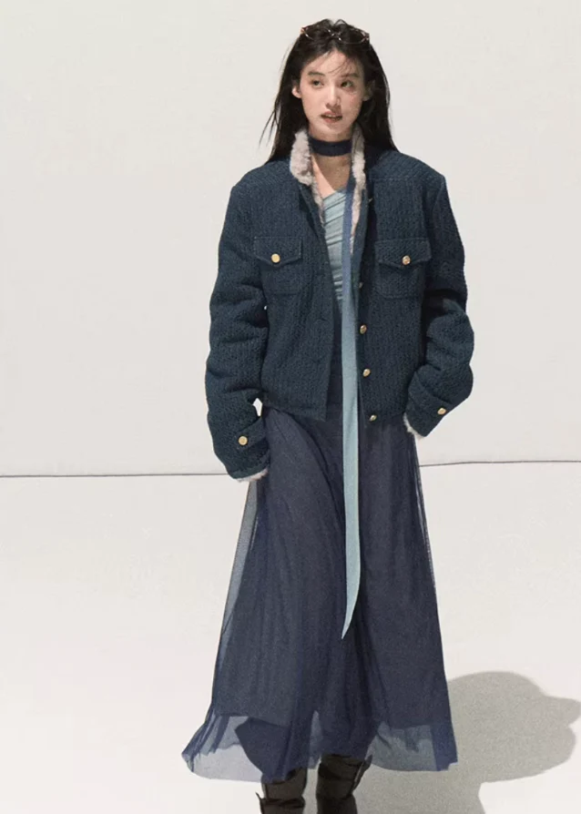 Velour Check Short Coat - Image 4