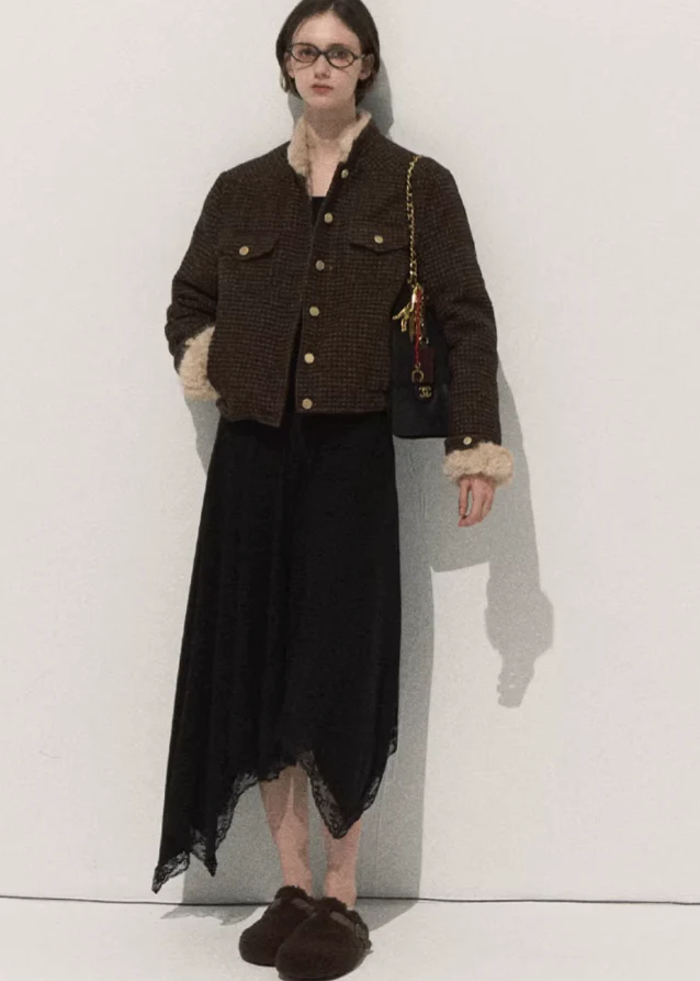 Velour Check Short Coat - Image 7