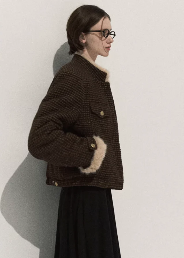 Velour Check Short Coat - Image 8