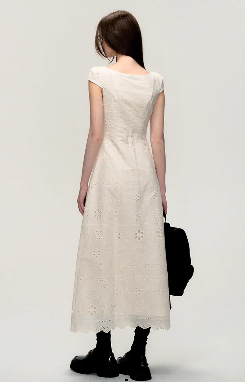 Cream white simple slim lace stitching dress - Image 11