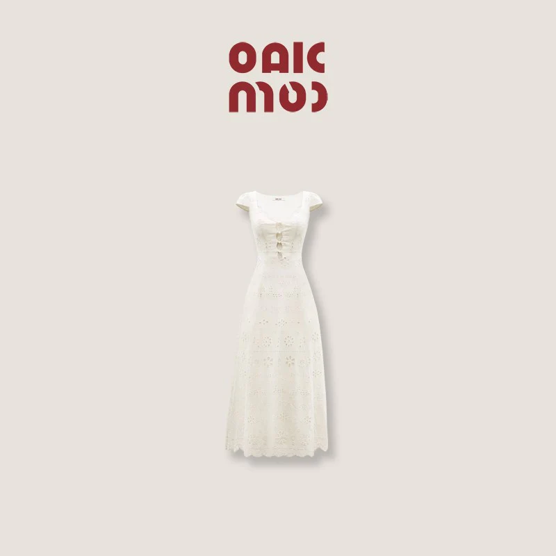 Cream white simple slim lace stitching dress - Image 14