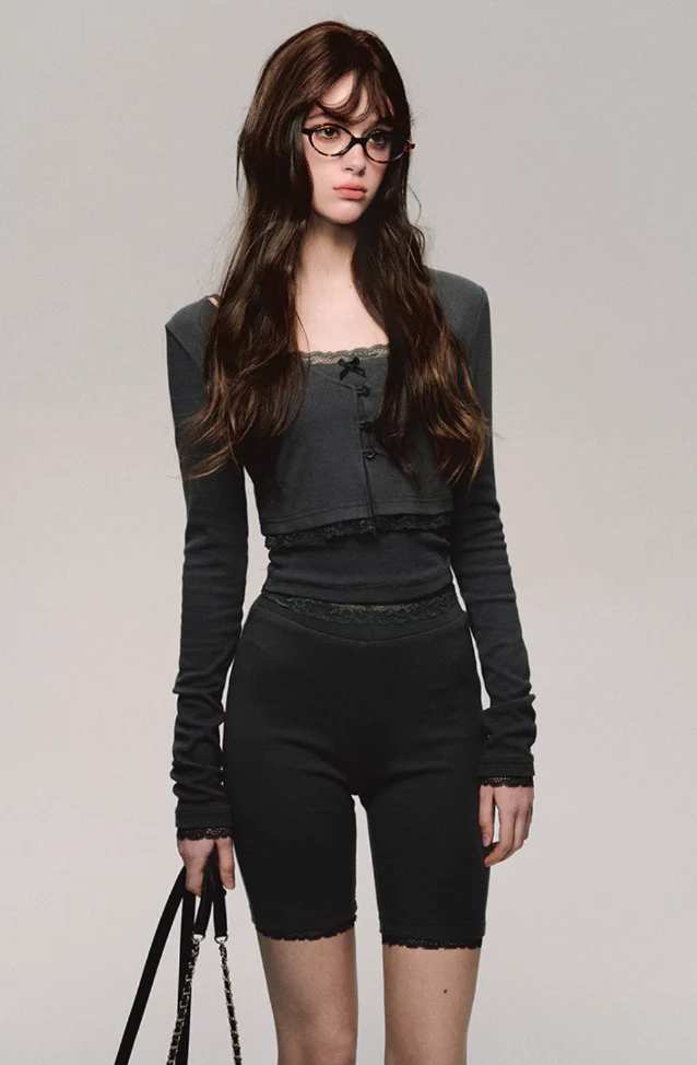 Gray striped knitted high-end suit slim and elegant - Image 11