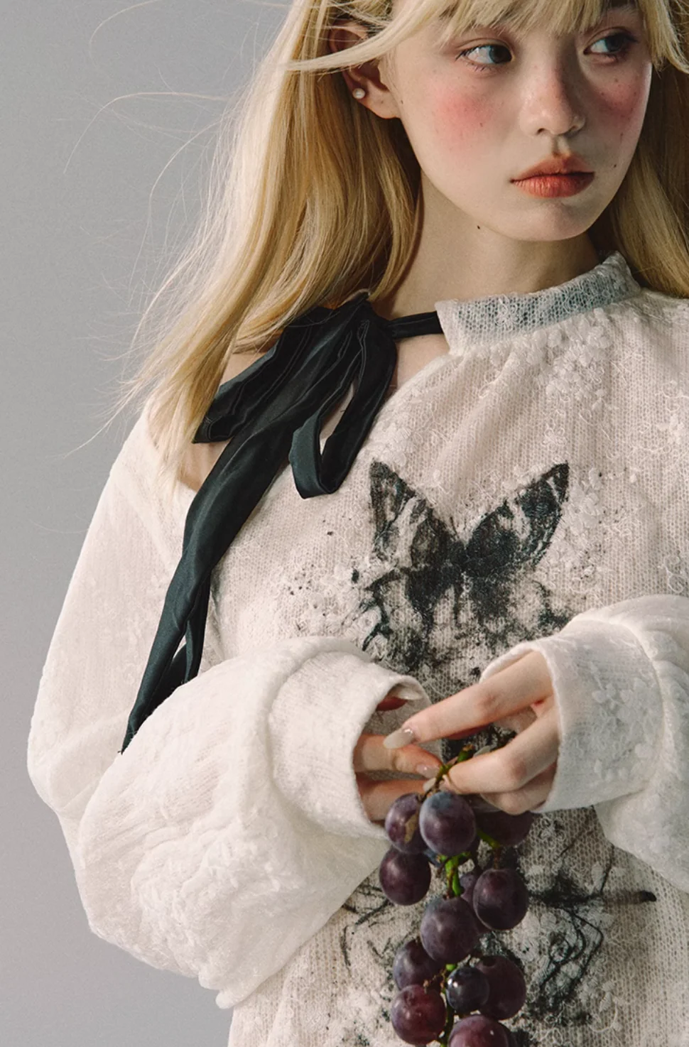 Retro Ribbon Embroidered Mesh Sweatshirt - Image 2