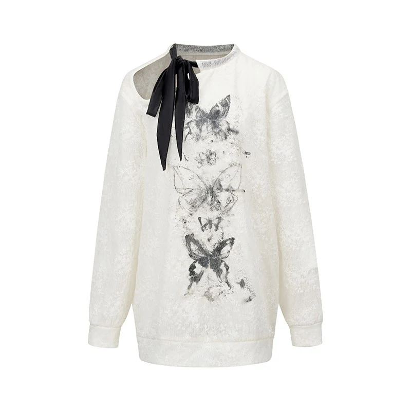 Retro Ribbon Embroidered Mesh Sweatshirt - Image 5