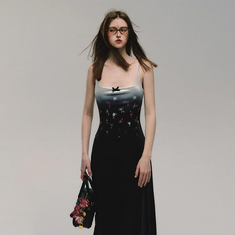 Velvet Print Slim Slip Dress - Image 4