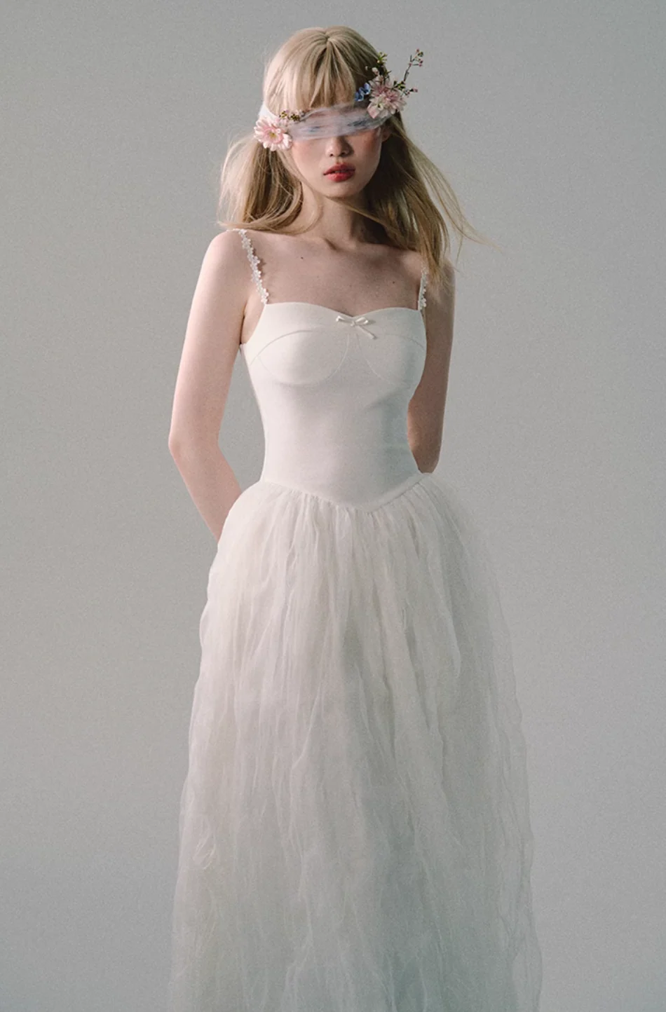 White Mesh Embroidered Slip Dress - Image 5