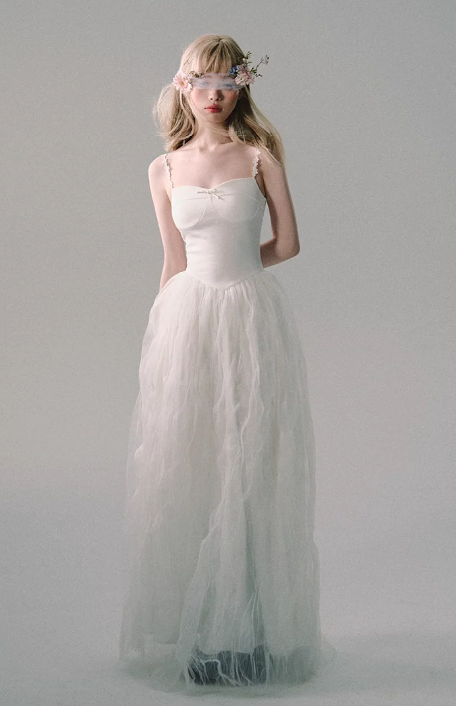 White Mesh Embroidered Slip Dress - Image 6