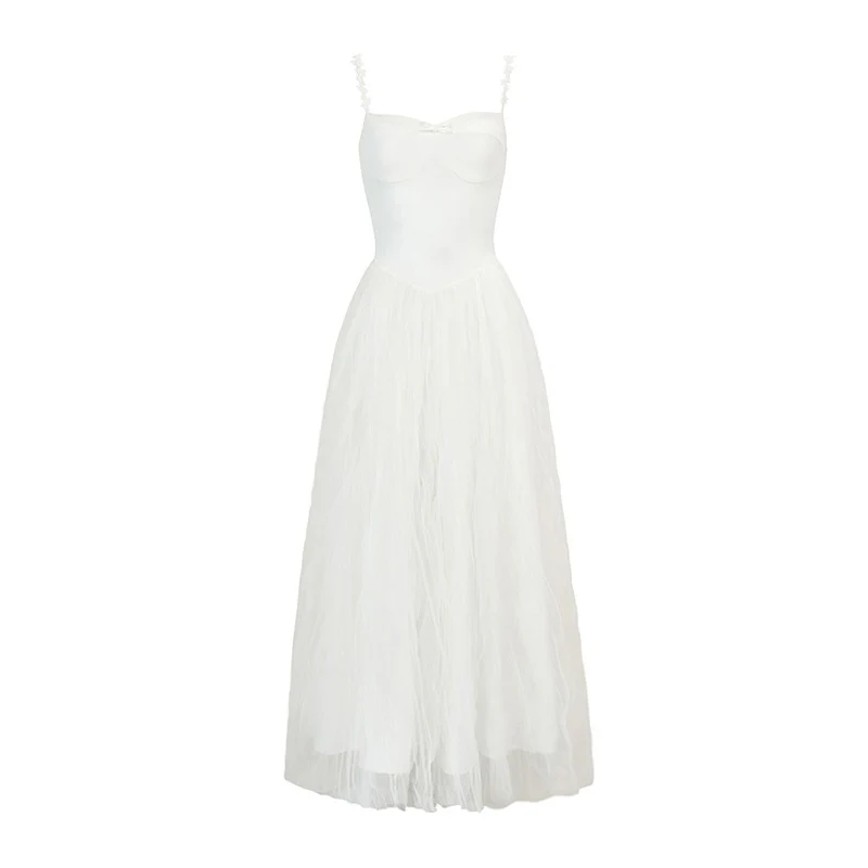 White Mesh Embroidered Slip Dress - Image 8