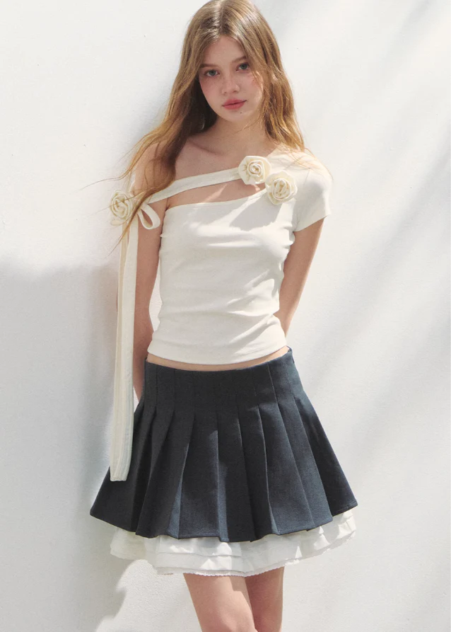 Off Shoulder Irregular Short Sleeve Top T-shirt - Image 5