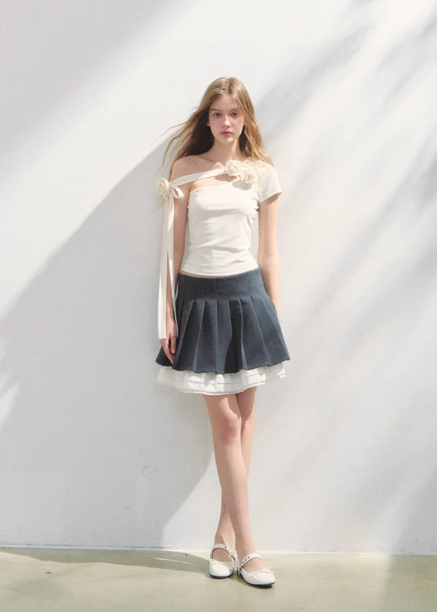 Off Shoulder Irregular Short Sleeve Top T-shirt - Image 7