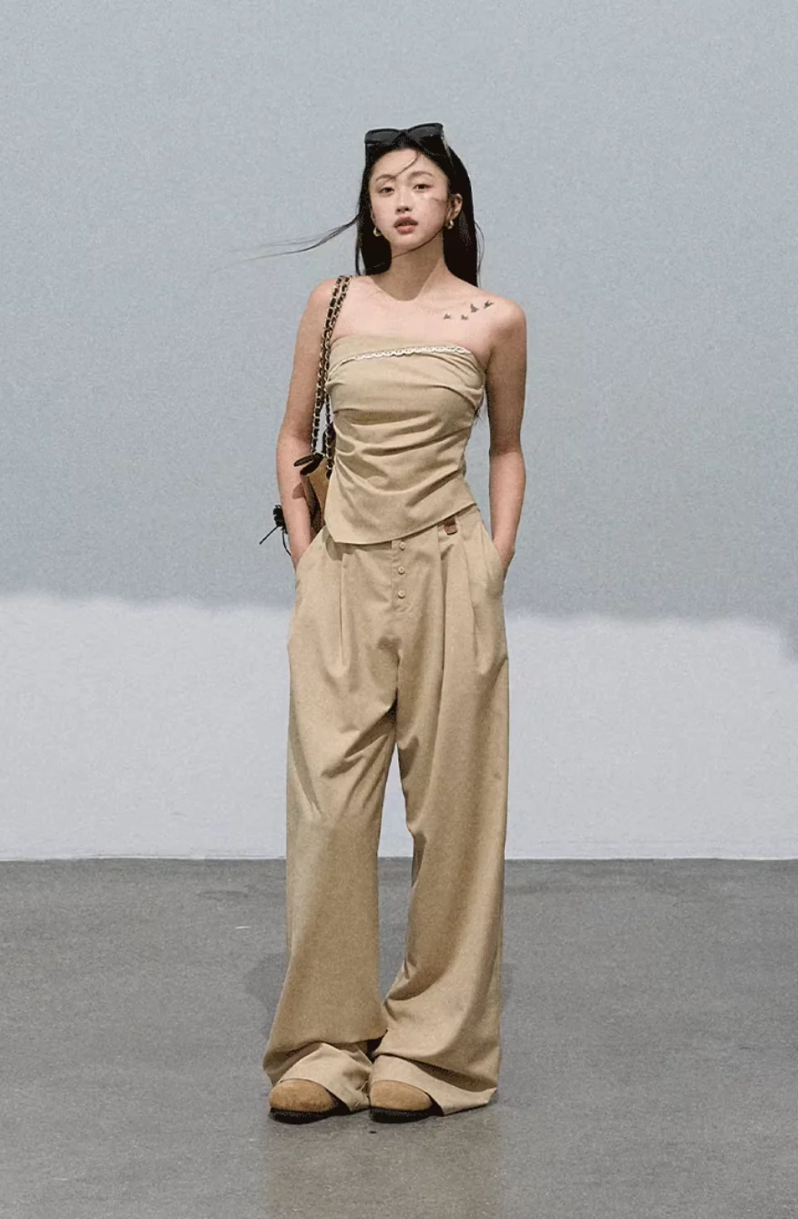 One-Shoulder Cinched Top & Wide-Leg Pants Set - Image 2